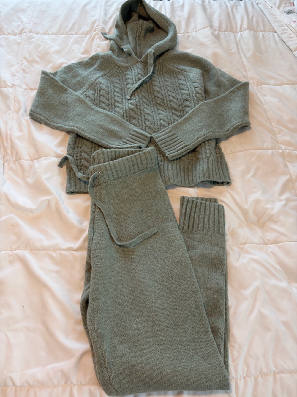 cupcakes & cashmere Cable-Knit Hooded Sweater & Pants set- Sage Green
